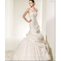 Trumpet Mermaid Strapless Cathedral Train Satin Ruffled Wedding Dress